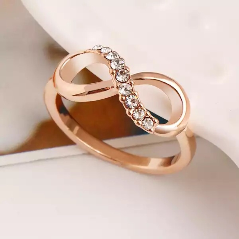 Rose Gold Infinity Ring With Crystals